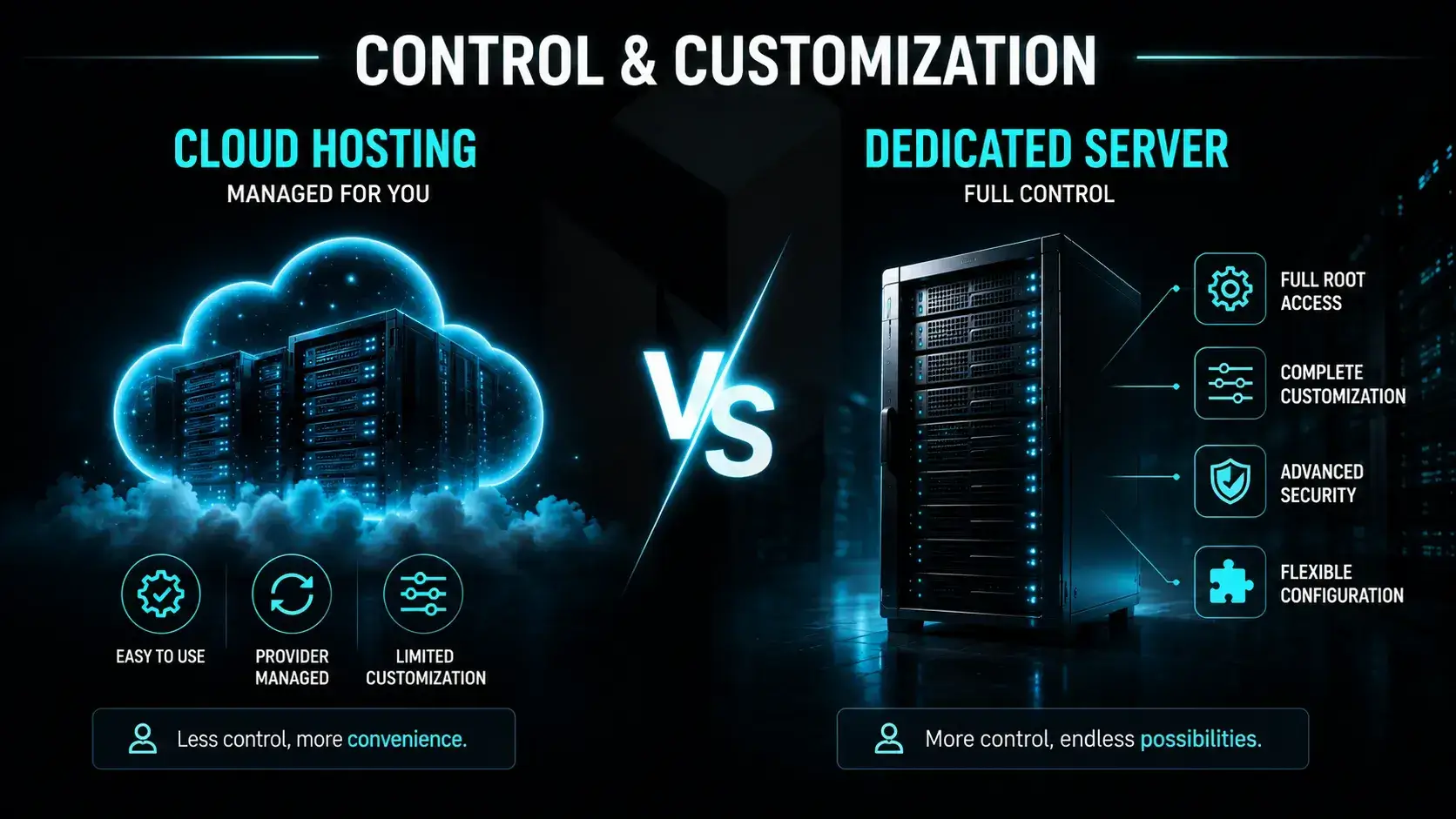 Control and Customization Cloud vs Dedicated Server
