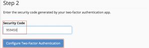 Step 2: Enter the security code generated by your two-factor authentication app in the Security Code field and click Configure Two-Factor Authentication.