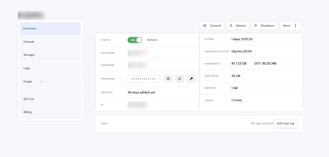 Netrouting cloud compute control panel — manage VPS instances