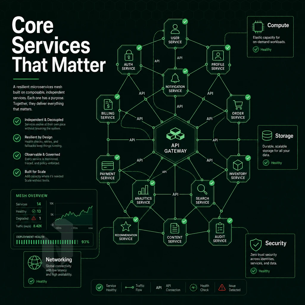 microservices mesh with interconnected nodes
