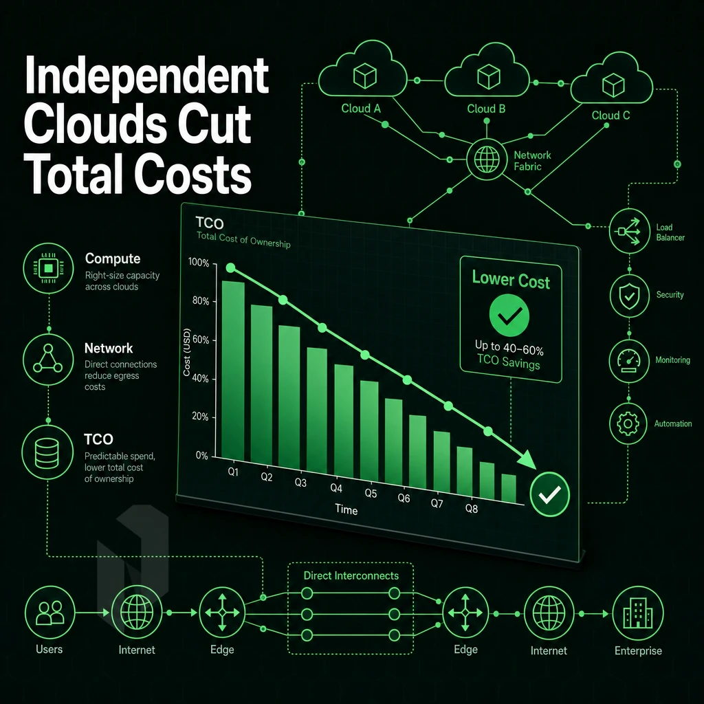 cost reduction chart with network icons