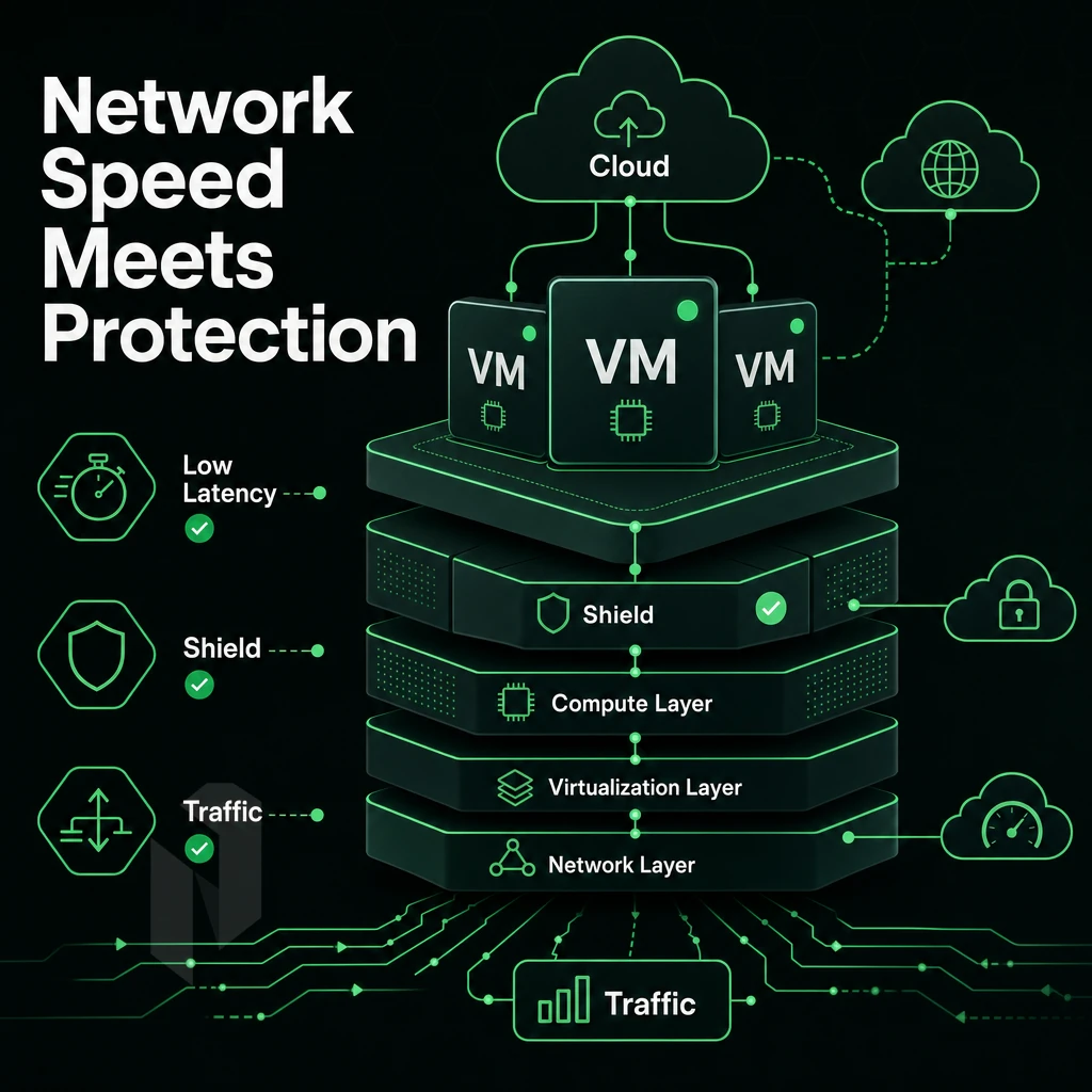 virtual machine stack with cloud connection lines