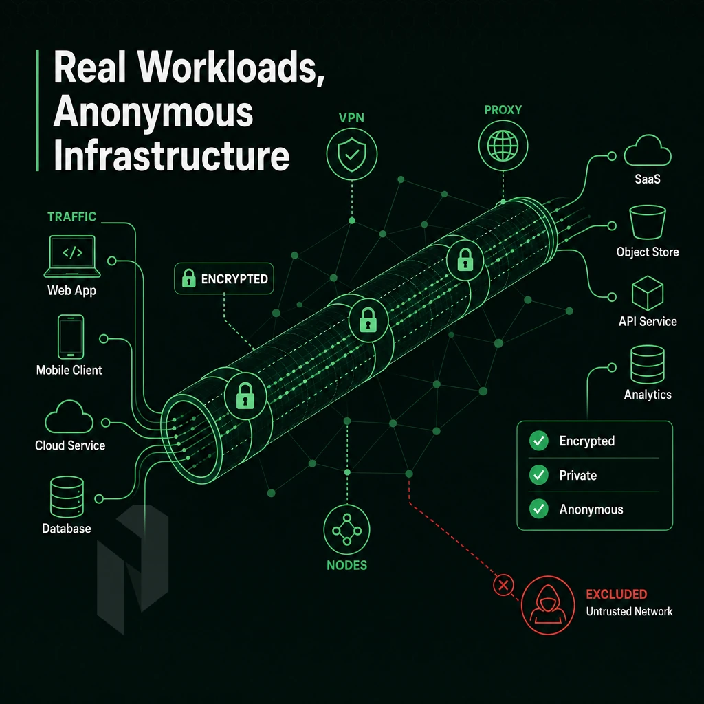 encrypted tunnel diagram with padlock nodes