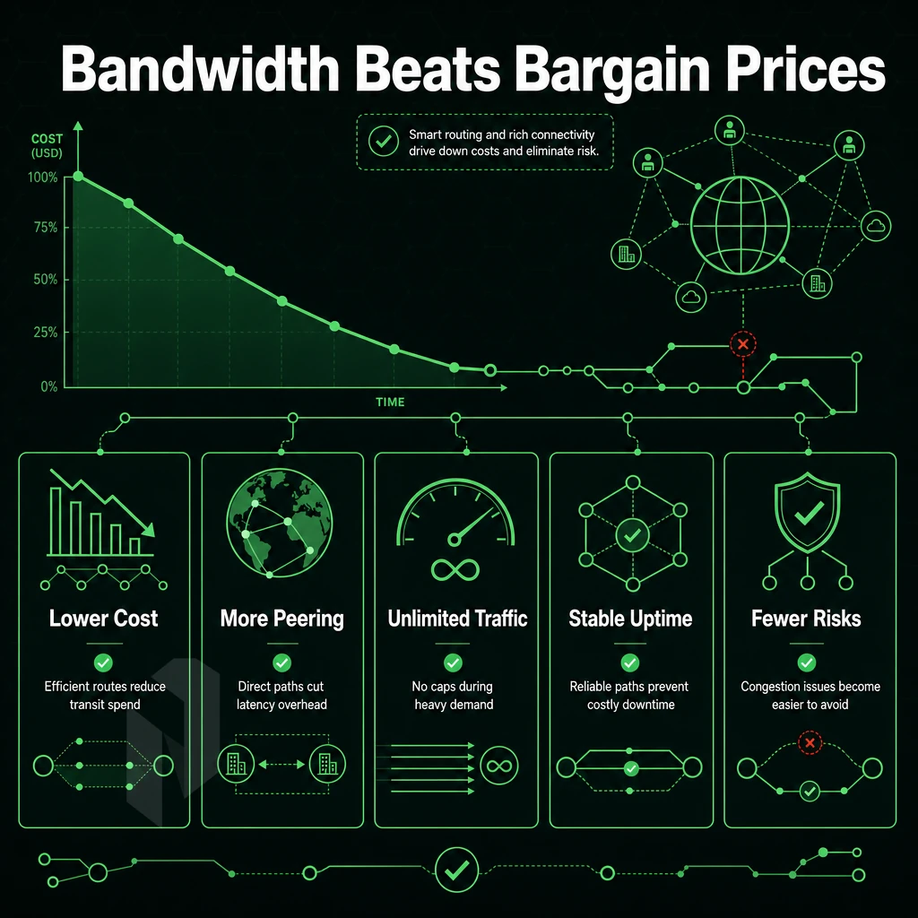 cost reduction chart with network icons