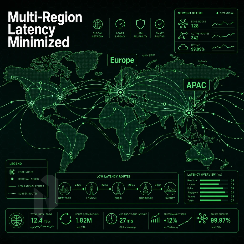 global network map with data flow routes