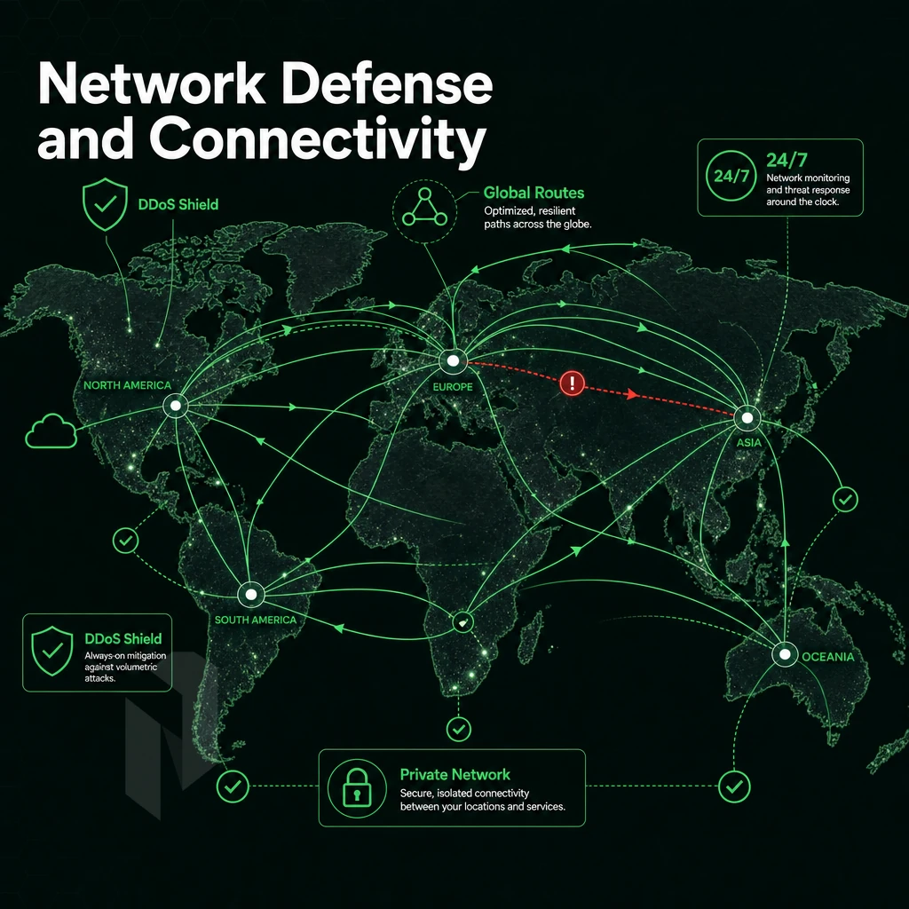 global network map with data flow routes