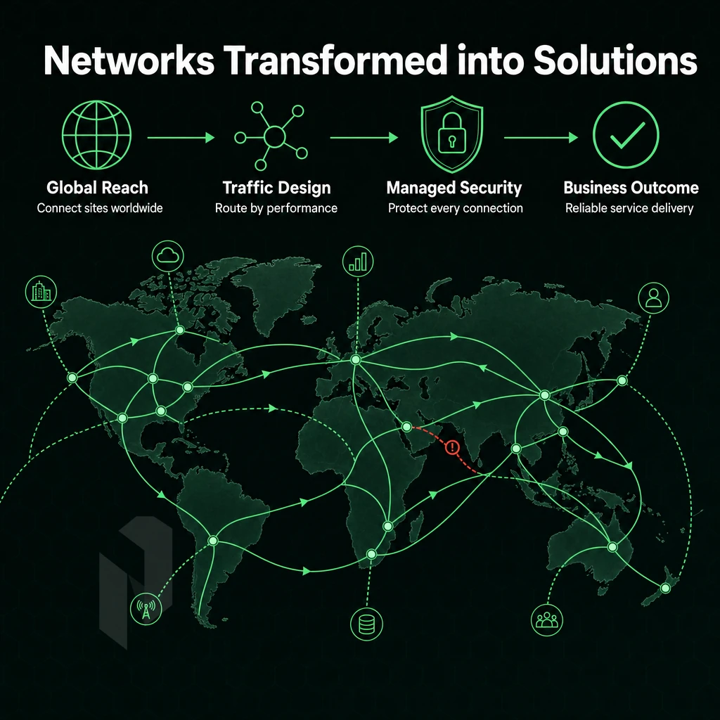global network map with data flow routes