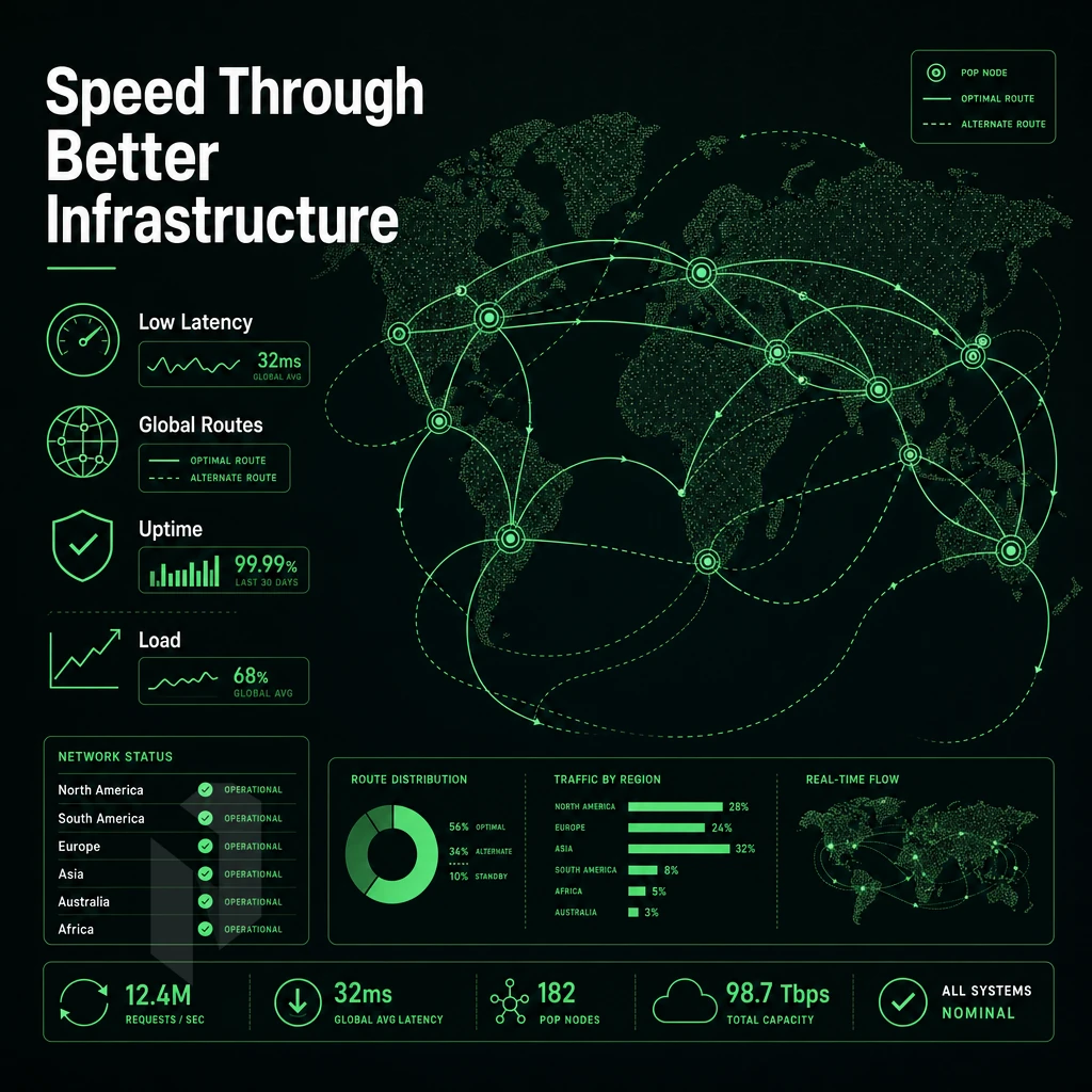 global network map with data flow routes