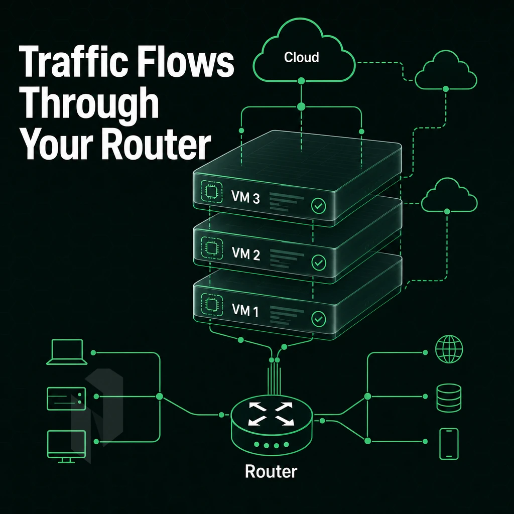 virtual machine stack with cloud connection lines