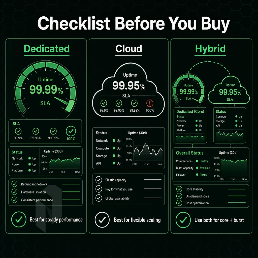 uptime SLA gauge and status dashboard